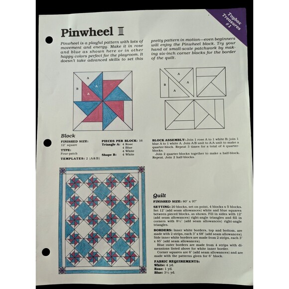 Spinning Spools Quilt Pattern Pinwheel + Uncut Flexible Plastic Template Toybox - Picture 2 of 3